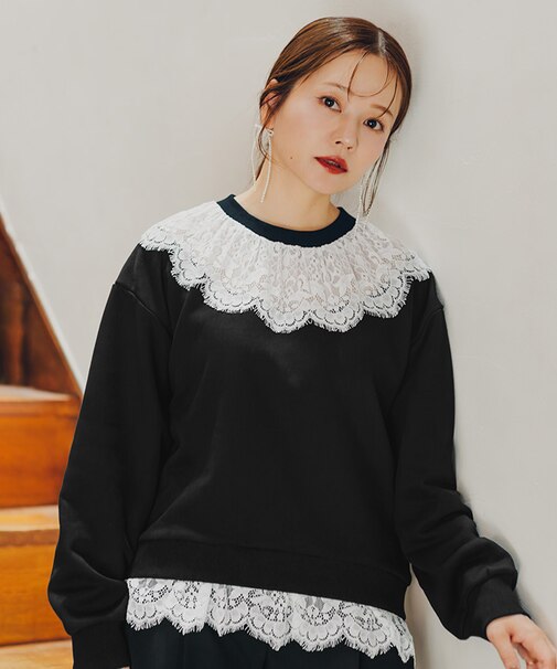 レースドッキングデザインスウェット