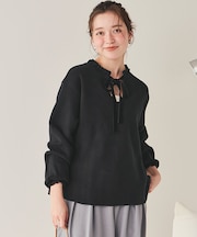 前後2wayベロアリボンフリルニットトップス