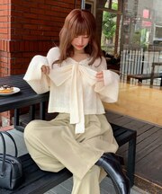 前後2wayリボンデザインシアーローゲージニット