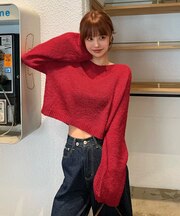 前後2wayリボンデザインシアーローゲージニット