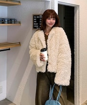 中綿キルティングプードルフェイクファージャケット