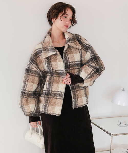 チェックボアショートジャケット/アウター｜ティティベイトの通販