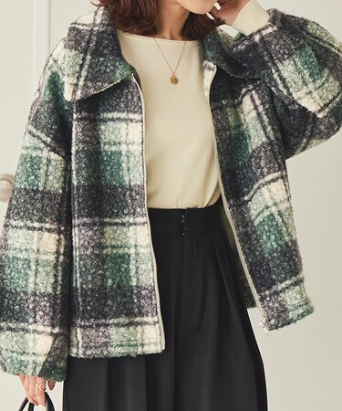 チェックボアショートジャケット/アウター