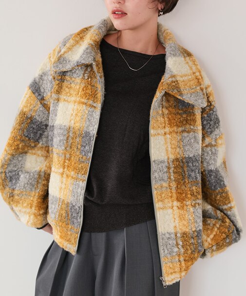 チェックボアショートジャケット/アウター