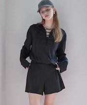 2点セット/レースアップフーディーラッシュガード×ショートパンツ