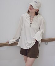 2点セット/レースアップフーディーラッシュガード×ショートパンツ