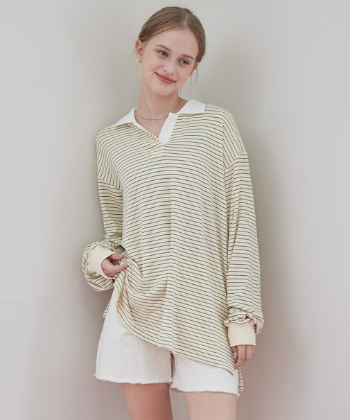 細ボーダーオーバーラガーシャツ/ラッシュガード