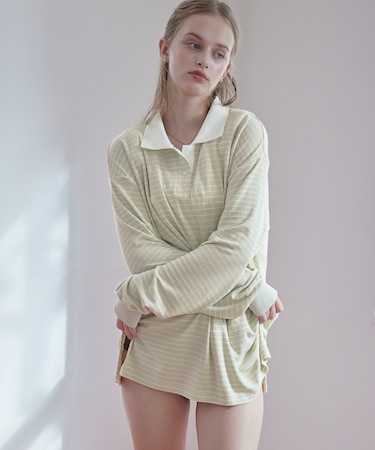 細ボーダーオーバーラガーシャツ/ラッシュガード