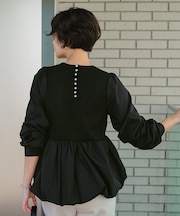 バックパール釦ドッキングペプラムトップス