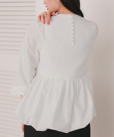 バックパール釦ドッキングペプラムトップス