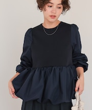 バックパール釦ドッキングペプラムトップス