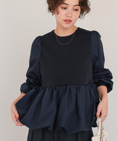 バックパール釦ドッキングペプラムトップス