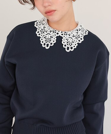 襟付きニットプルオーバー