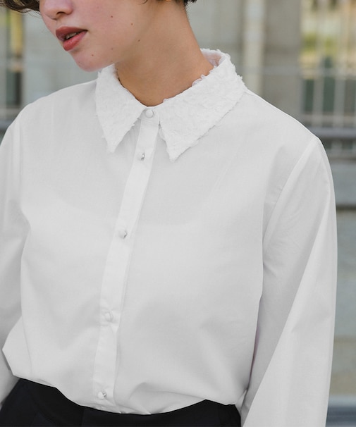レース襟付デザインシャツ