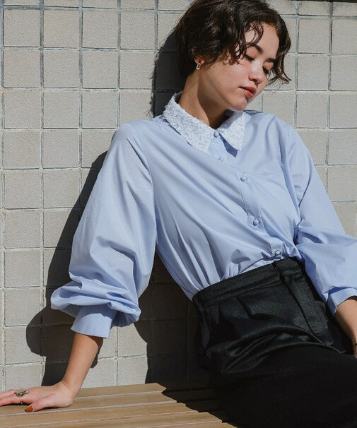 レース襟付デザインシャツ