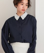 レース襟付デザインシャツ