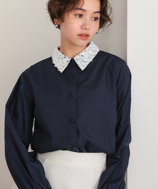 レース襟付デザインシャツ