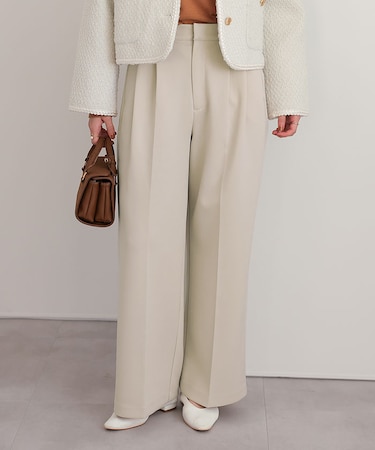 ストレッチ美脚タックワイドパンツ