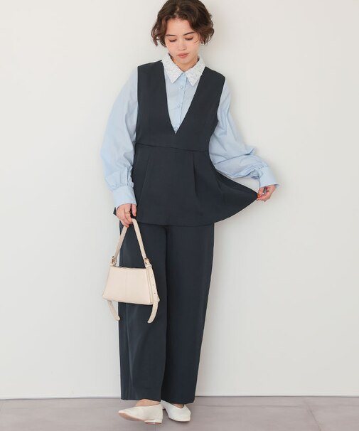 Vネックペプラムドッキングオールインワン