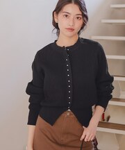ミニシルバー釦デザインニットカーディガン