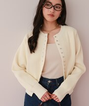 ミニシルバー釦デザインニットカーディガン