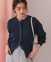 ミニシルバー釦デザインニットカーディガン