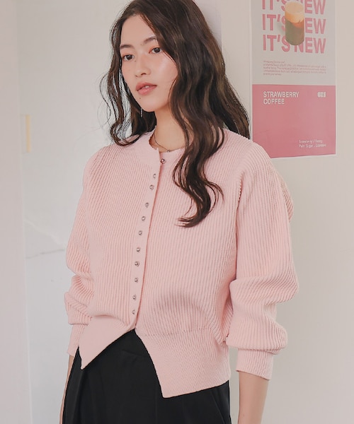 ミニシルバー釦デザインニットカーディガン｜ティティベイトの通販
