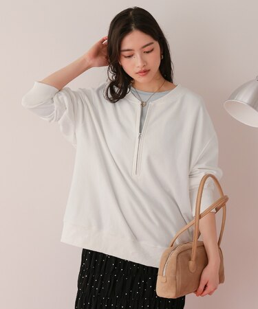 フロントジップゆるっとスウェットプルオーバー