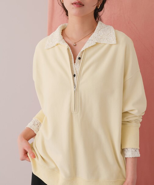 フロントジップゆるっとスウェットプルオーバー