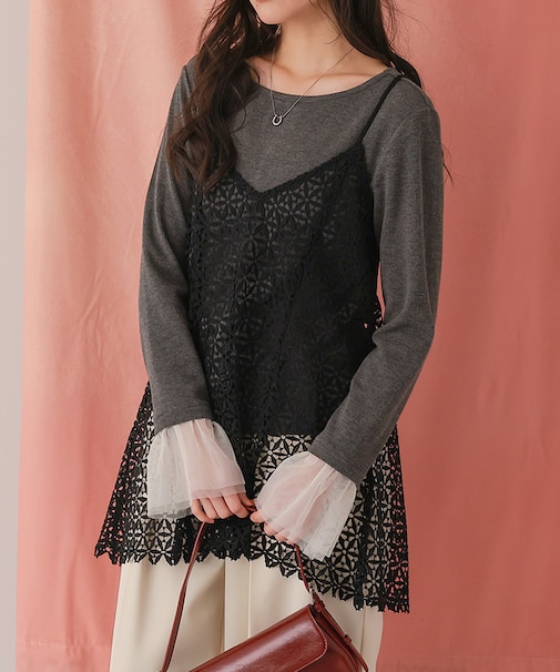 レースチュニックキャミソールトップス
