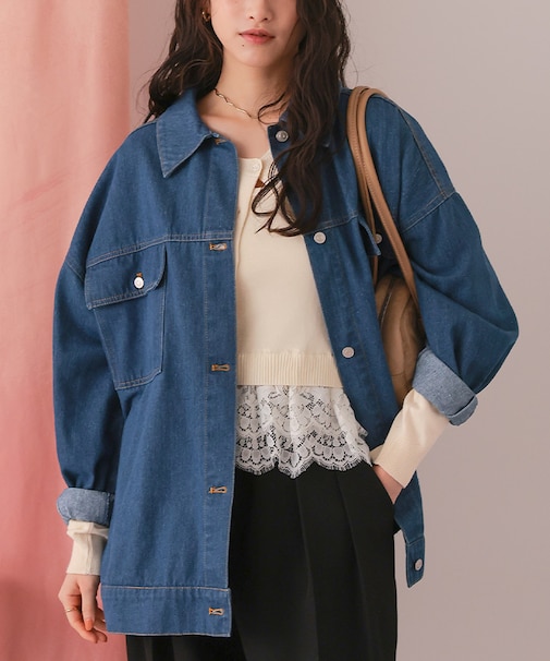 襟付ルーズデニムジャケット