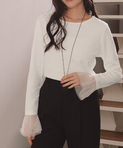 チュールフリルカフスカットソートップス