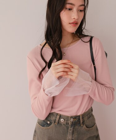 チュールフリルカフスカットソートップス