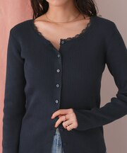 レースドッキングリブニットトップス