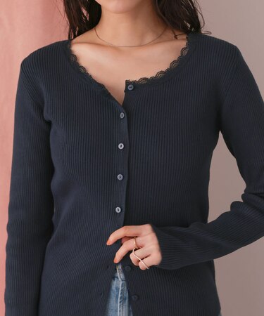 レースドッキングリブニットトップス
