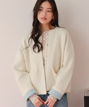 配色デザインニットコート/カーディガン