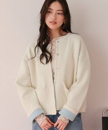 配色デザインニットコート/カーディガン