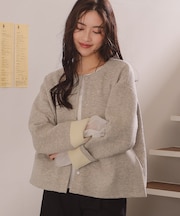 配色デザインニットコート/カーディガン