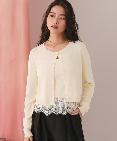 レースヘムキャミソール/カーディガンニットセット