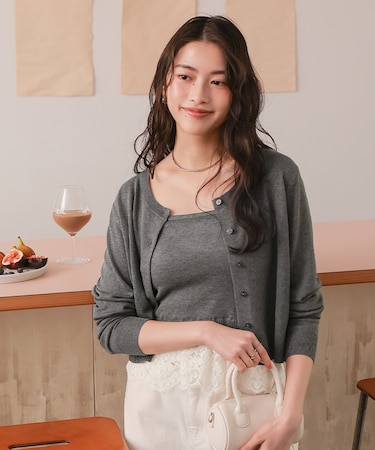 レースヘムキャミソール/カーディガンニットセット