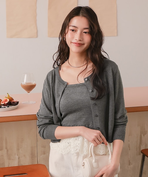 レースヘムキャミソール/カーディガンニットセット