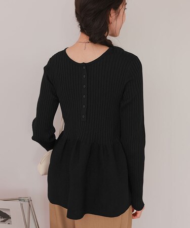 前後2wayヘンリーネックペプラムニットトップス