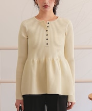 前後2wayヘンリーネックペプラムニットトップス