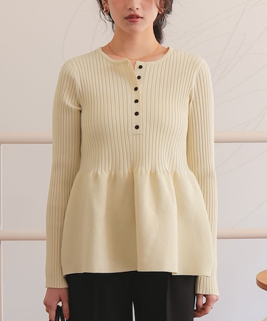 前後2wayヘンリーネックペプラムニットトップス