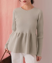 前後2wayヘンリーネックペプラムニットトップス