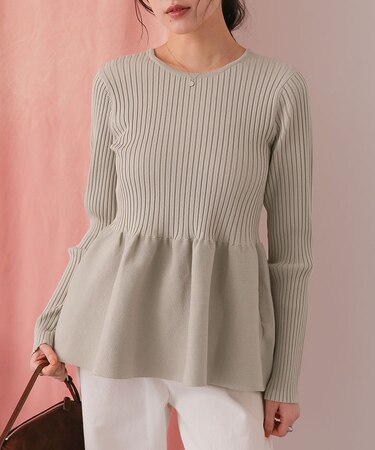 前後2wayヘンリーネックペプラムニットトップス