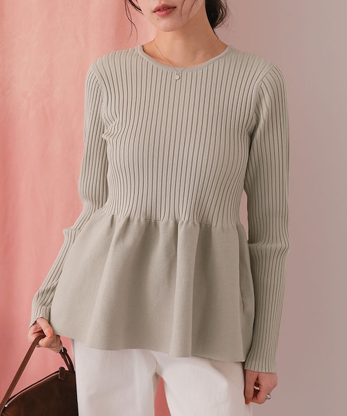 前後2wayヘンリーネックペプラムニットトップス