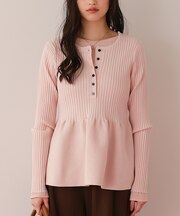 前後2wayヘンリーネックペプラムニットトップス