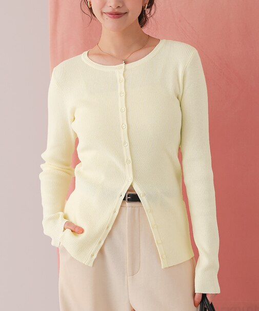メニー釦リブニットカーディガン