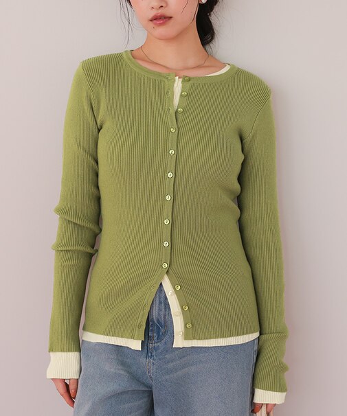 メニー釦リブニットカーディガン